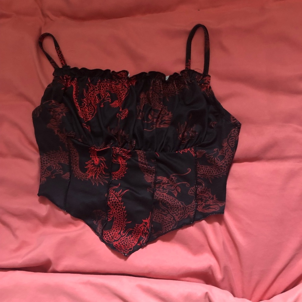 Red and black dragon woman’s crop top
